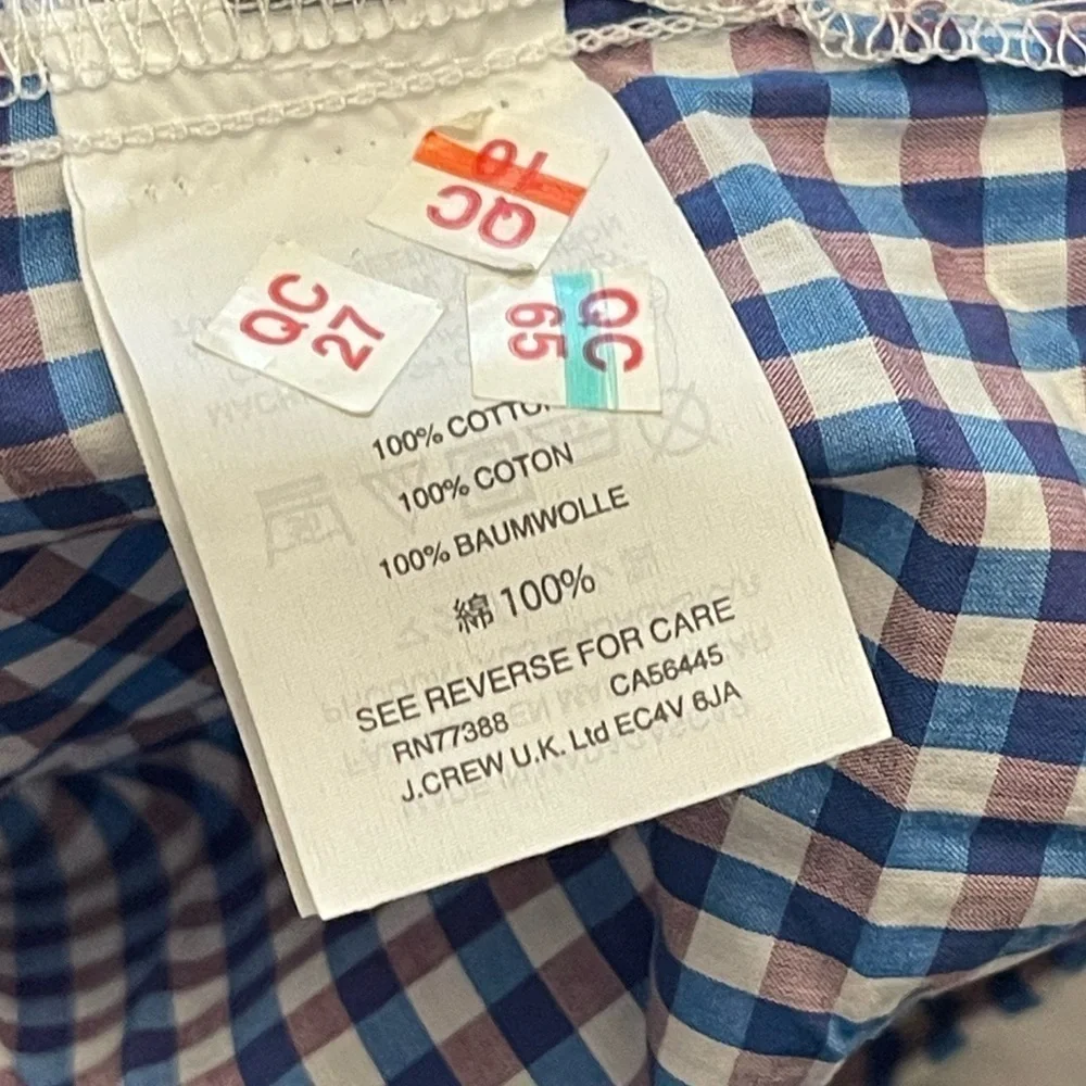 J crew white blue micro plaid puff sleeve cotton blouse